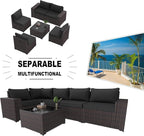 Kullavik 6PCS Outdoor Patio Furniture Set PE Wicker Rattan Sectional Sofa Patio Conversation Sets,Black