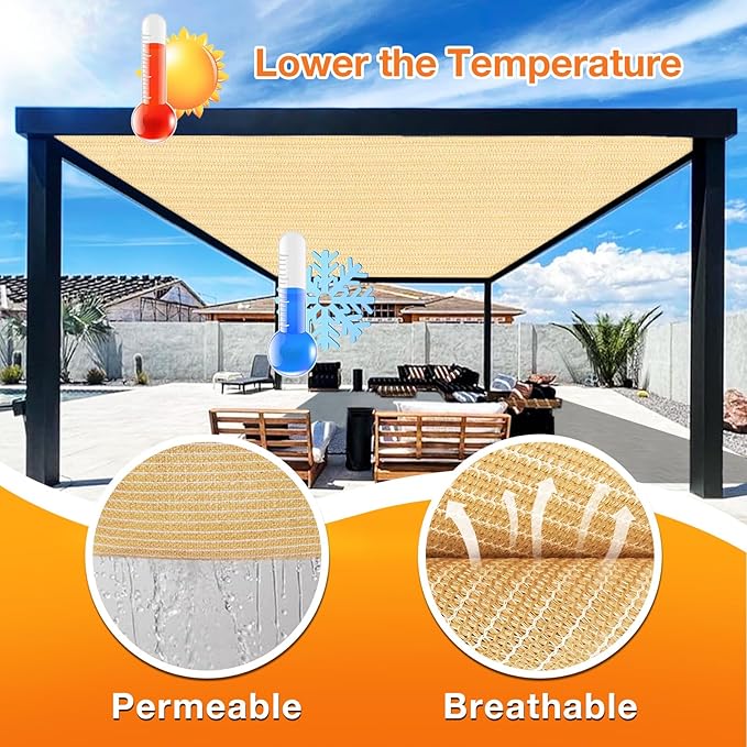 Artpuch Outdoor Pergola Shade Cover 12' X 12' Sun Shade Cloth with Grommets, 90% UV Protection Canopy Patio Privacy Screen (Customized Available) GN107, Wheat