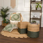 REDEARTH · Cube Pouf Foot Stool Ottoman - Jute Braided Pouffe Poof Accent Sitting Footrest for The Living Room, Bedroom, Nursery, Patio, Lounge & Other Rooms (14.5”X14.5”X16”; Natural Olive)