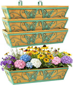 4 Pack 24 Inch Window Boxes Planter Railing Planters Box with Adjustable Brackets for Porch Deck Balcony Hanging Butterfly Decorative Flower Baskets & Non-Woven Fabric Liner for Outdoor Plants - Green