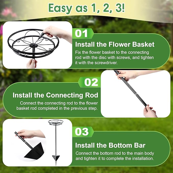 Tellingyou 2 Pack Adjustable Outdoor Flower Pot Stand, Metal Outdoor Plant Stands, Spring Summer Versatile Plant Stand Garden Stake for Display Plants, Elegant Solution for Landscaping Decor (Black)