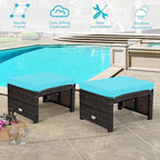 Tangkula 2 Pieces Patio Rattan Ottomans, All Weather Outdoor Footstool Footrest Seat with Soft Cushion, Hidden Zipper, High-Density Sponge, Wicker Ottoman Seat for Patio, Garden, Poolside (Turquoise)