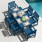 Outdoor Rectangle Dining Table, Heavy-Duty HDPE Table for 6, Weatherproof Patio Table with Umbrella Hole, Rounded Corners for Safety, Navy Blue