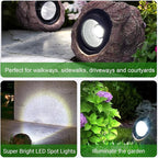 Outdoor Solar Rock Light - 4 Pack, Fake Rock IP65 Waterproof LED Super Bright Spotlight for Deck, Staircase, Woods Garden, Walkway, Patio Pond Garden Decorative Nighttime Landscape Filler Lights