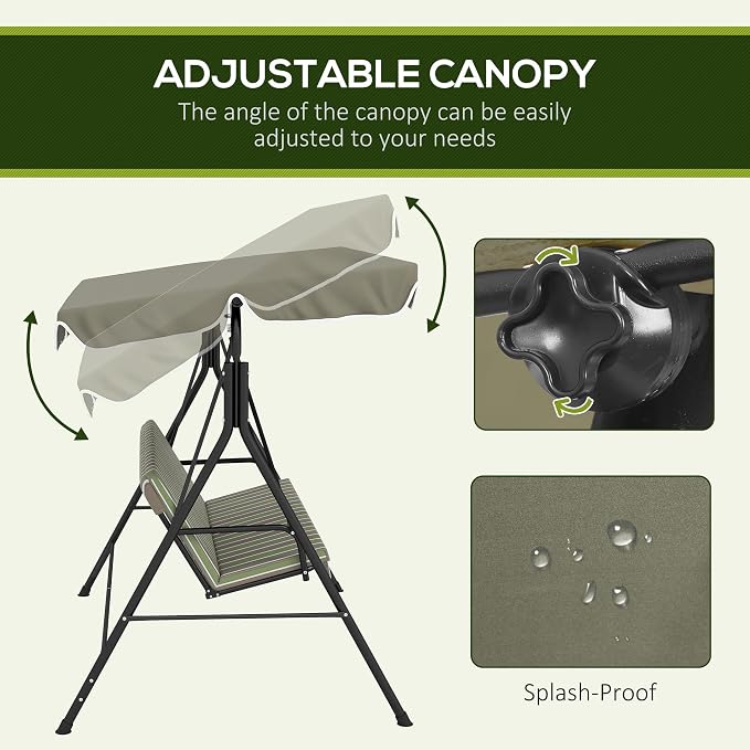 Porch Swing with Canopy, Steel Frame & Removable Cushion