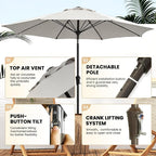 Ayge 9FT Large Outdoor Patio Umbrella Market Table Umbrella-UV Resistant, Easy Push Button Tilt and Crank, 8 Sturdy Fiberglass Ribs Heavy-Duty Pool Umbrella for Deck, Backyard,Garden,Light Grey