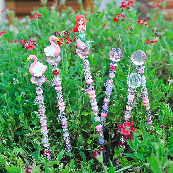 Decorative Garden Stakes Kit, 158 Pieces, DIY Beaded Fairy Wands