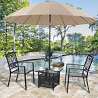 PHI VILLA Outdoor Patio Side Table Set of 2, 22" Small Black Metal Square End Table with Umbrella Hole, Outside Coffee Bistro Table for Porch, Deck, Balcony, Indoor