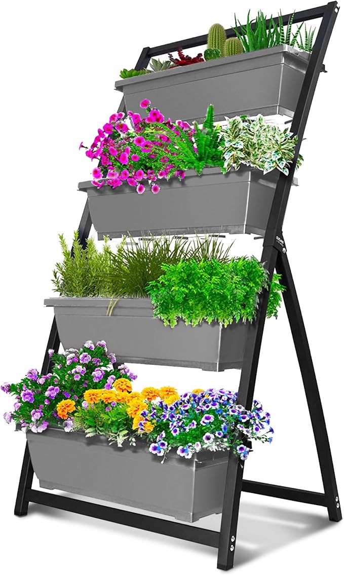 Outland Living 4-Ft Raised Garden Bed - Vertical Garden Freestanding Elevated Planters 4 Container Boxes - Good for Patio Balcony Indoor Outdoor - Perfect to Grow Vegetables Herbs Flowers