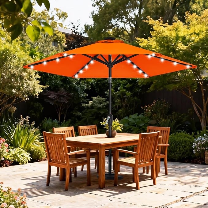 ABCCANOPY Durable Solar Led Patio Umbrellas with 32LED Lights 7.5FT (Orange)
