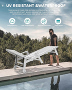 SERWALL Patio Chaise Lounge Chair, 78'' Long HDPE 5 Positions Adjustable Outdoor Lounger, Poly Lounge Chair with Rolling Wheels & Cup Holder for Pool, Space Gray
