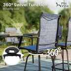 PHI VILLA Outdoor Swivel Bar Stools Set of 2, 30" Bar Height Tall Patio Chairs with All Weather Textilene Fabric, High Top Bar Chairs for Balcony, Porch and Deck, Blue