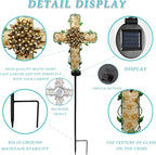 38inch Cross Garden Solar Lights Outdoor Decorative - Solar Metal&Glass Cross Apricot Hydrangea Flower Stake Lights- Waterproof 20 White LED for Remembrance Gifts & Sympathy Gifts