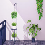 2-tier Hanging Plant Stand Plant Hanger Indoor Outdoor Corner Plant Stands for Indoor Plants, Space-Saving Iron Planter Shelves, Multiple Flower Pot Display Holder Shelf with Hanging Hook, Indoor Outdoor Heavy Duty Planter Shelving Unit (Hooked-style,B...