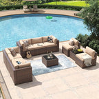Aoxun 10 Piece Patio Furniture Set Wicker Rattan Patio Conversation Set Outdoor Sectional Sofa Set with Coffee Table and 4” Thickened Cushions, Beige(Waterproof Cover Included)