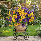 18 Pcs Artificial Fake Pansy Flowers for Outdoor, Faux UV Resistant Silk Pansies Flowers for Outside Planter Front Door Porch Yard Patio Window Box Home Decor (18, Yellow,Purple)