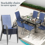 TLSUNNY 7 Pieces Patio Dining Set, Outdoor Table and Chairs W/1.69″ Umbrella Hole, 30"X 55" Table and Stackable Textilene Chair, All Weather Patio Furniture Set (Umbrella not Included) (Navy Blue)