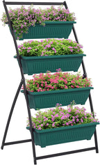 Outsunny Raised Garden Bed, 4 Tier Vertical Garden Planter Set, 4 Outdoor Planter Boxes with Stand, Self Draining Design Elevated Garden for Vegetable, Flowers & Herbs, Green