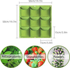 Hanging Planting Grow Bags, 9 Pockets Hanging Vertical Wall Planter Wall Mounted Grow Bag Outdoor Indoor Gardening Vertical Greening Flower Container, Planting Bags Storage Bags(0.5 m × 0.5 m, Green)