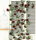 Artificial Plants Greenery: 2 Burgundy Silk Rose Vines, 73 Inches