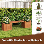 Giantex 2-in-1 Outdoor Bench with 2 Raised Garden Beds, Wood with Teak Oil Finish, Planter Boxes with Open-Ended Base, Garden Bench Seat for Porch Balcony Lawn Yard, DIY Assembly, 42"x11"x11.5"