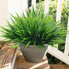 12Pcs Artificial Plants Outdoor Fake Plastic Grass Spring Decoration UV Resistant Faux Greenery Stems Bushes Outside Fake Plants for Planters Patio Porch Window Box Pathway Garden Home Decor, Green