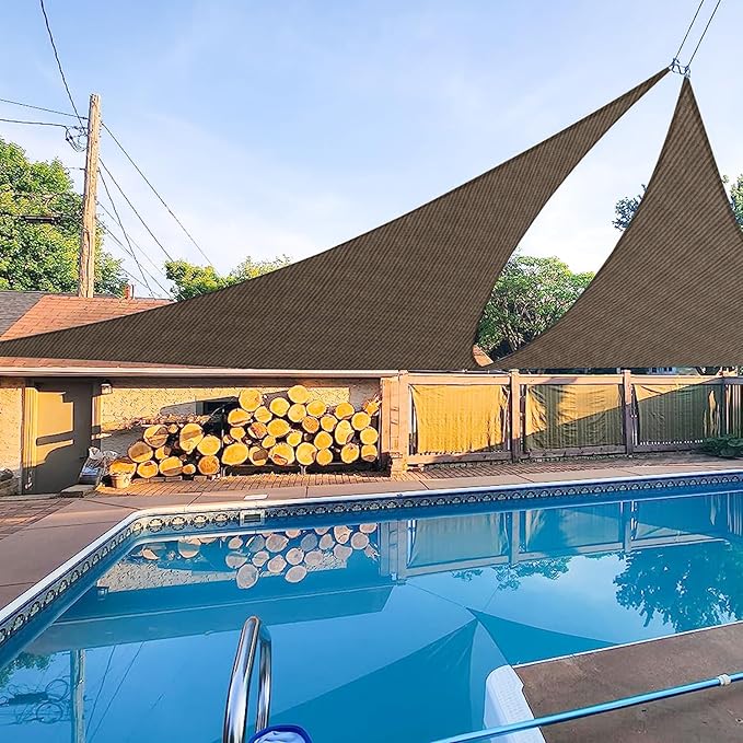 E&K Sunrise 26' x 26' x 26' Sun Shade Sail Triangle Canopy Shade Cover UV Block for Patio Backyard Garden Outdoor (Brown)