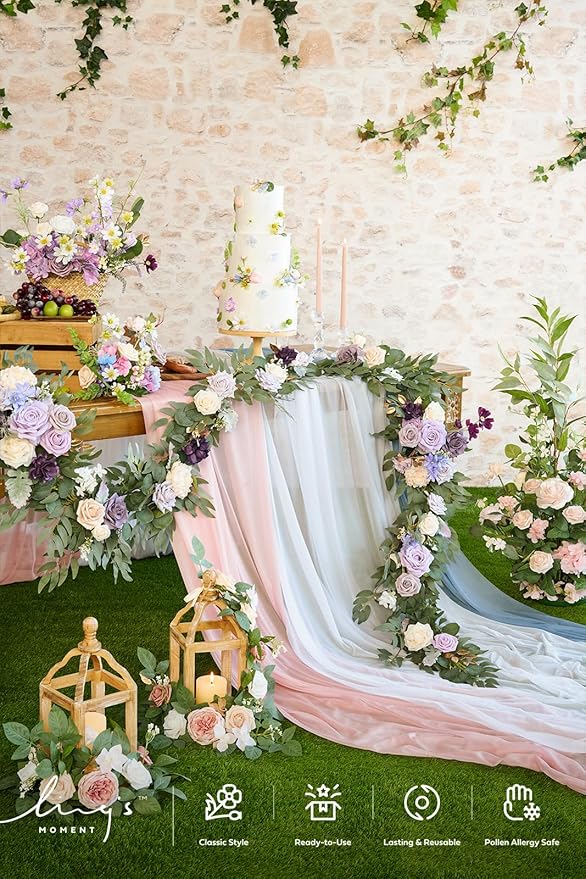 Artificial Flower Garland, 6 Ft Eucalyptus Rose, Lilac and Cream