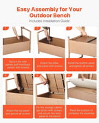 VEVOR Outdoor Storage Bench, 2-Person PE Rattan Storage Bench, 70 Gal Deck Box with Cushion, Supports up to 265 lbs, Weatherproof Outdoor Seating & Porch Decor for Patio Garden Balcony Yard