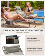 KingCamp Tanning Chair with Face Hole, Lounge Chairs Outdoor Folding Comfy Adjustable 5-Position Lay Flat Foldable Chaise Chaser Lounger for Outside Beach Patio Sun Bathing Pool, Grey/White