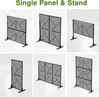 Casaphoria Metal Privacy Screen Outdoor, 72" H x 47" W Freestanding Decorative Privacy Screen for Patio Deck Balcony Garden with Stable Base, Black Zodiac