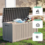ROJIK Outdoor Storage Housing Deck Box - Waterproof Patio Furniture, Garden Tools, Cushions, Pool Accessories Storage Bench with Lockable Lid and Side Handles (Grey, 80 Gal)