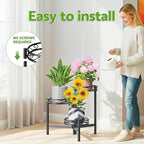 3-Tier Plant Stand Outdoor,Metal Plant Stand for Multiple Plants, Folding Tall Plant Rack Display Shelf for Corner Living Room Porch Patio Garden Office - BalckCircle