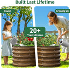 Kesfitt Round Metal Raised Garden Bed, 2x2x1.5 FT, 18-Inch Deep Galvanized Steel Garden Bed with Open Bottom for Outdoor Vegetables & Herbs, Walnut Finish, 2 Pack