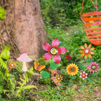 hogardeck Garden Decor for Outside, Set of 10 Metal Flowers Garden Stakes with Mushroom Butterfly Ladybug for Spring Decor, Yard Art Garden Decorations for Outdoor Lawn Porch Pathway (Multi-Color)