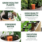 Large Terracotta Watering Spikes with Lids, Automatic Plant Waterer Outdoor | Indoor, Vacation Friendly Clay Plant Watering Devices System, Slow Release Self Watering Planter Insert, 6 Pack