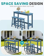 SERWALL 3-Piece Outdoor Bar Set, Rectangular All Weather HDPE Bar Height Patio Set, Outdoor High Top Table and Stools for for Outside, Poolside, Backyard, Garden, Blue