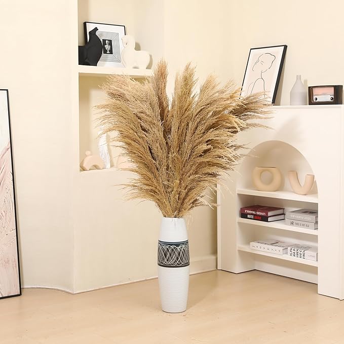 Dried Pampas Grass Stems 9 Pack, 48-Inch Brown Boho Floor Vase Decor