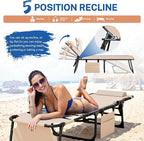 Devoko Beach Lounge Chair, Outdoor Sun Tanning Chair with Face Hole, Heavy Duty Folding Portable Lay Chaise Lounge Chairs for Outside Beach Pool Camping Patio, Beige