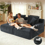 80" Double Chaise Lounge Chair Indoor, Oversized Boneless Couch Comfy Upholstered Sleeper Sofa Bed with 4 Pillows, Corduroy Cloud Loveseat Chair for Living Room No Assembly Required, Dark Grey