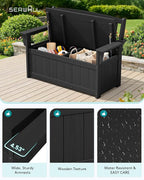 SERWALL HDPE Outdoor Storage Bench, All-Weather, UV-Resistant Deck Box with Waterproof Storage Bags, 57 Gallon Dual-Use Seat & Organizer Deck Boxes for Patio, Garden Tools & Pool (Matte Black)