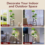 Round Plant Stand Indoor with Grow Light, 5-Tiered Tall Plant Stand Indoor, Metal Plant Shelf with Adjustable Light, Ideal for Living Room, Garden, Patio (Black Brown)