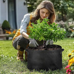 T4U Fabric Plant Grow Bags with Handle 15 Gallon Pack of 5, Heavy Duty Nonwoven Smart Garden Pot Thickened Aeration Nursery Container Black for Outdoor Potato, Tomato, Chili, Carrot and Vegetables