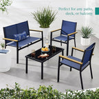 Patio Conversation Set, 4-Piece Textilene with Steel Frame, Black/Navy