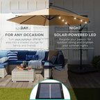 Best Choice Products 10ft Solar LED Offset Cantilever Hanging Market Patio Umbrella, 8 Sturdy Ribs, Easy Adjustment - Sand