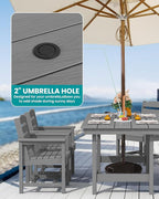 SERWALL 8-Piece Patio Dining Sets with 15FT Double Side Patio Umbrella, Outdoor HDPE Dining Furniture Set with Umbrella Hole Cut-Out Table and 6 Chairs, Gray（Umbreall Base not Included）