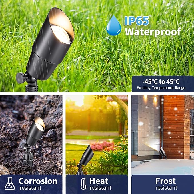 Gardenreet Black Brass Low Voltage Landscape Spotlights(6-Pack) Kit 12V LED with Low Voltage Transformer 150W & Mechanical Timer & 100FT Wire & 30Pack Connectors for Outdoor House Garden Patio