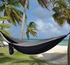 Gold Armour Camping Hammock - XL Double Hammock Portable Hammock Camping Accessories Gear for Outdoor Indoor with Tree Straps, USA Based Brand (Black and Gray)