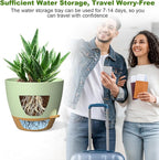12 Inch Large Self Watering Pots, Flower Pots with Multi-Mesh Drainage Holes and Saucer, Planters for Indoor and Outdoor Garden Plants (Green with Brown)