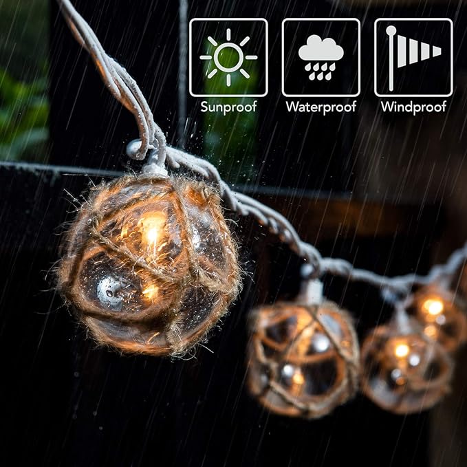 Indoor String Lights with 10 Clear Nautical Fish Float Balls, 9.83 ft